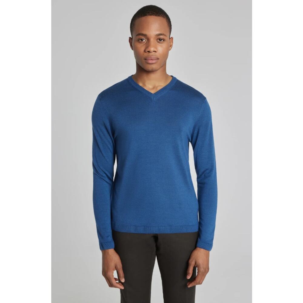 JACK VICTOR Men's Ramezay Woo V-Neck Sweater XL Blue Silk Cashmere NWT